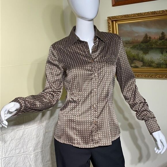 Mandarin & Mint Silk Geometric Pattern Dress Shirt - Picture 1 of 13